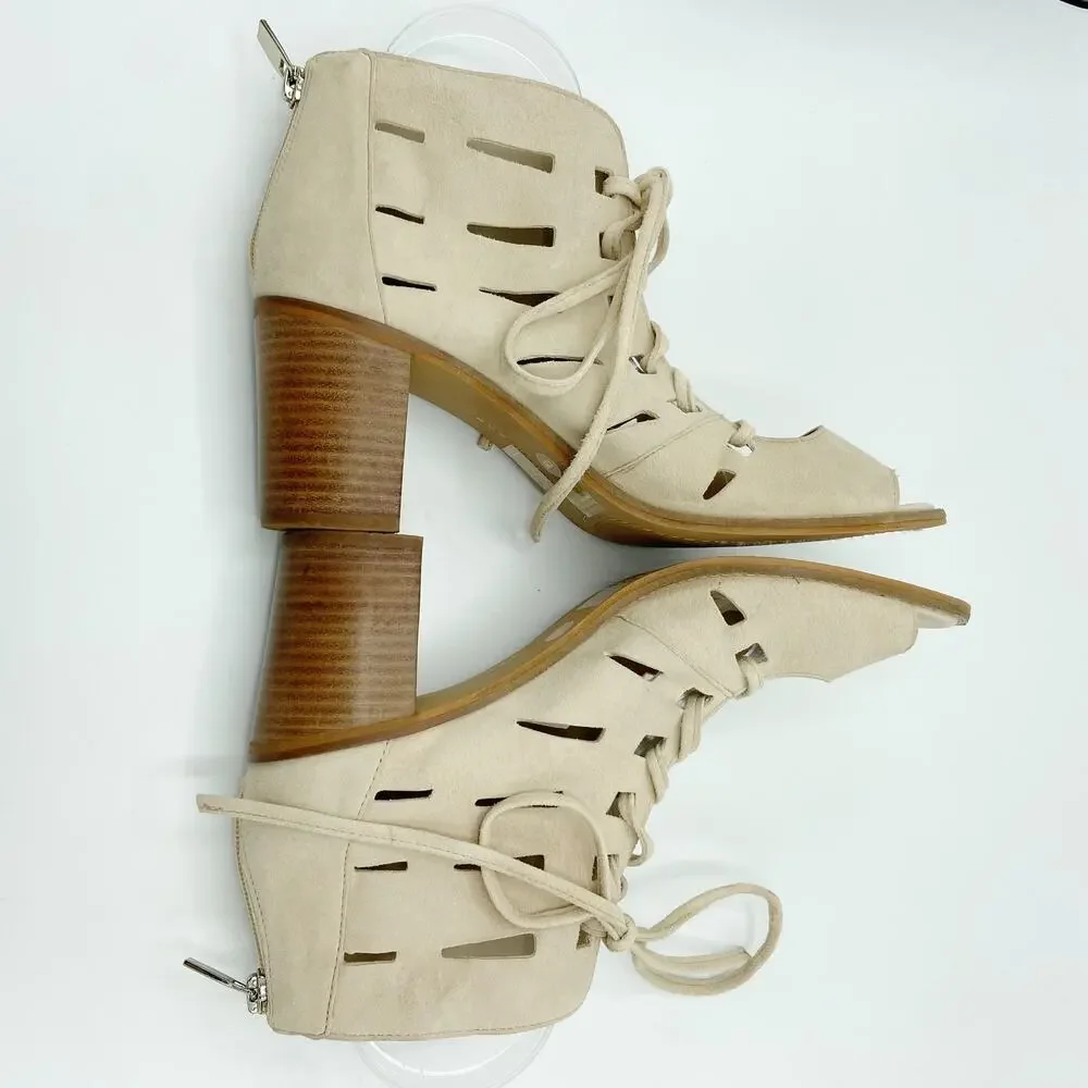 Vince Camuto Tressa Booties 10 Beige Suede Leather‎ Lace Up Sandals - Picture 7 of 9